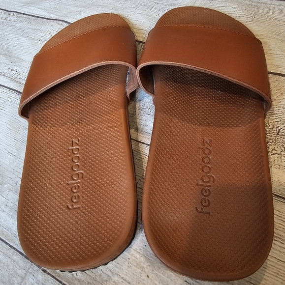 Feelgoodz Size Large Women's Burnt Orange Comfort Slides Casual House Shoes - Picture 3 of 7